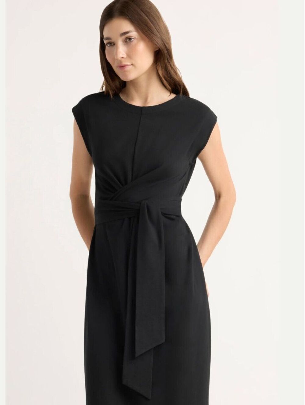 Modern Citizen Black Twist Tie Waist Cotton Midi Dress Size M
